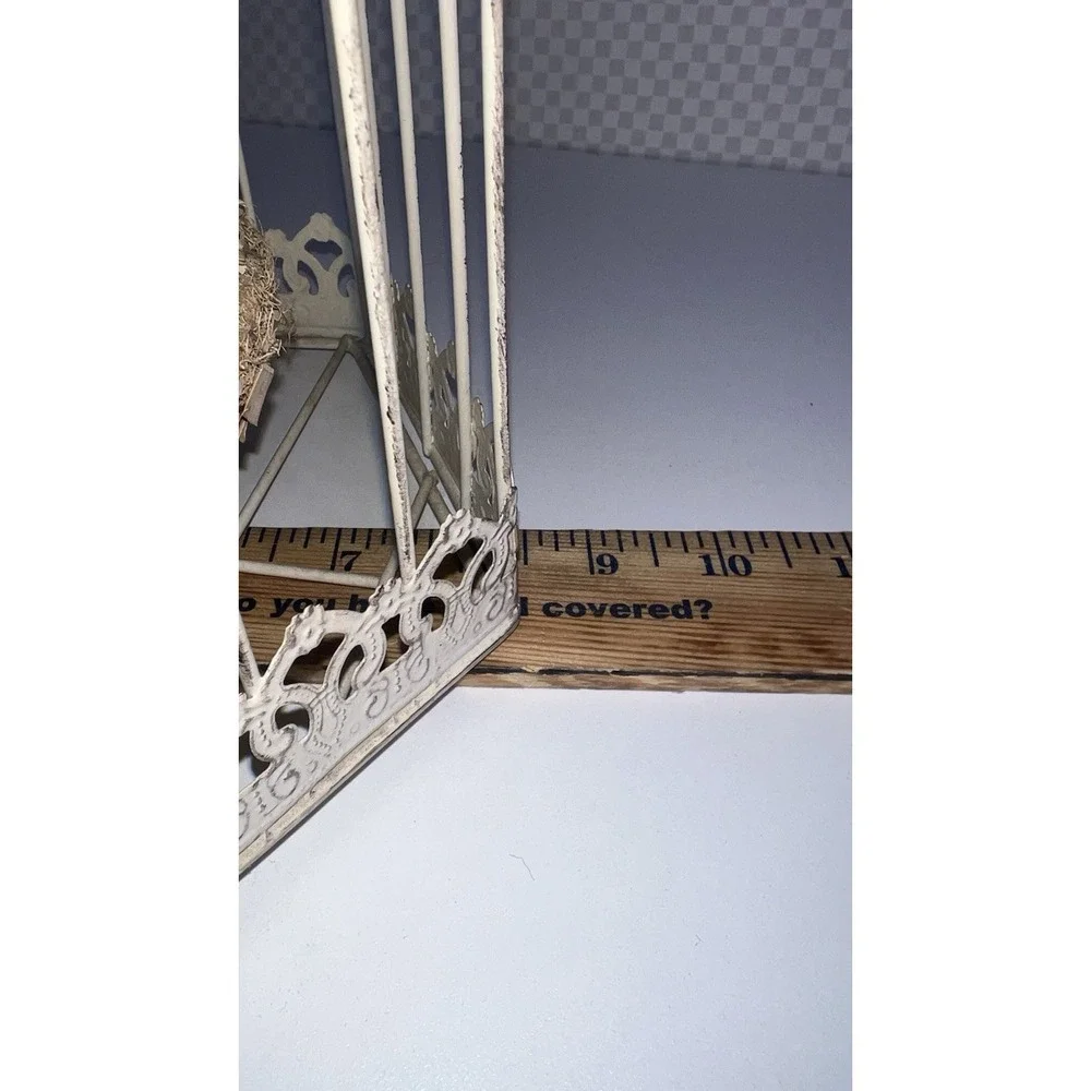 Bird‎ Cage Vintage Cream Color Metal Shabby Chic Cottage Hinge Clasp Lift Top
